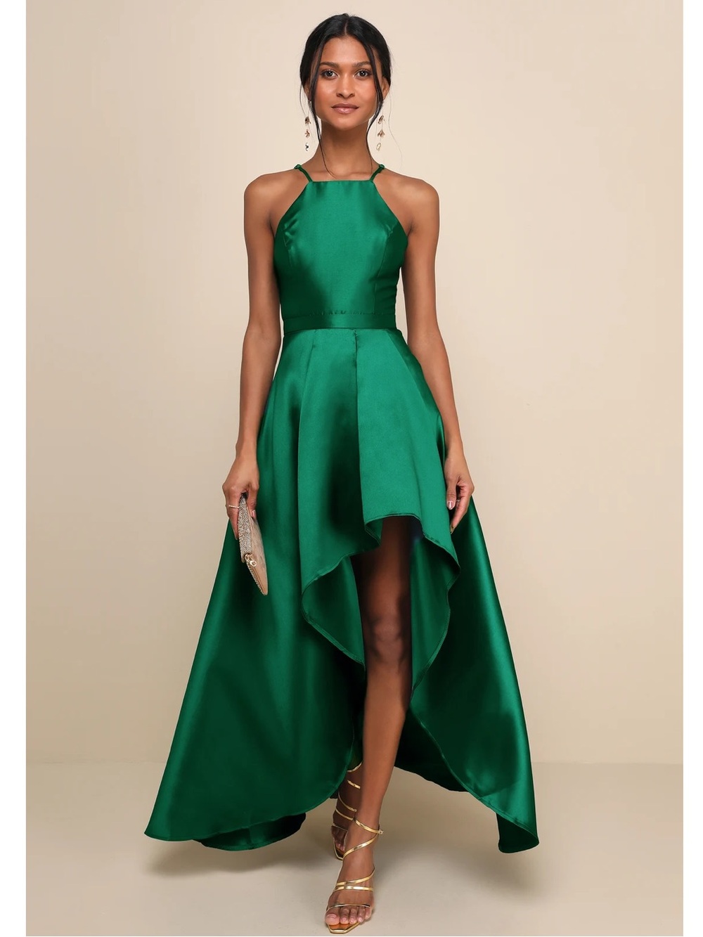 Lulus Broadway Show Emerald Green Taffeta Pockets High-Low Dress XL
